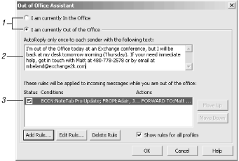 The Out of Office Assistant dialog