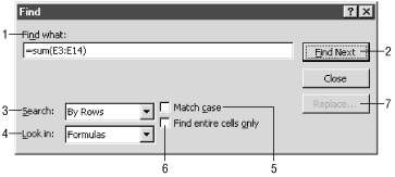 Use the Find dialog to locate the cell that contains a specific formula