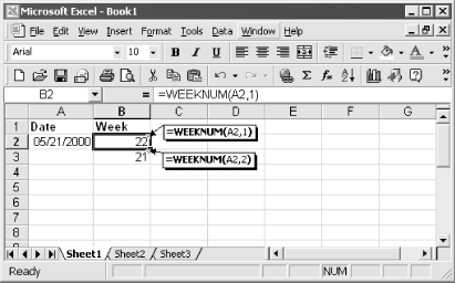 Use WEEKNUM to determine the week number of a specific date