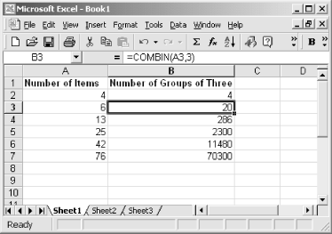COMBIN determines the number of unique combinations that are created from the specified number of items