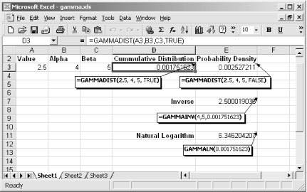 Use GAMMADIST and GAMMAINV to determine gamma distributions