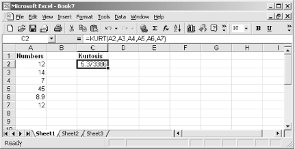 Use KURT to determine the kurtosis of a list of numeric values