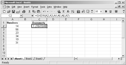 Use SKEW to determine the asymmetry of a list of numeric values