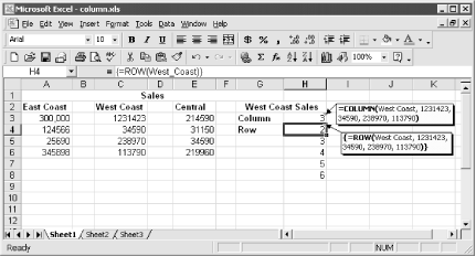 Use COLUMN and ROW to find the column and row numbers for the specified reference