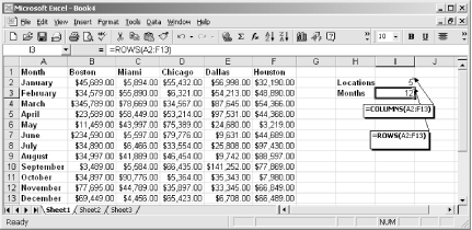 Use COLUMNS and ROWS to determine the number of columns and rows in the specified array