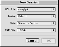 The New Session dialog box