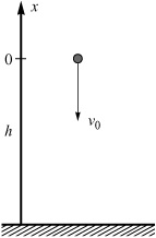 A small body falling downward with an initial velocity v0 from a height h.
