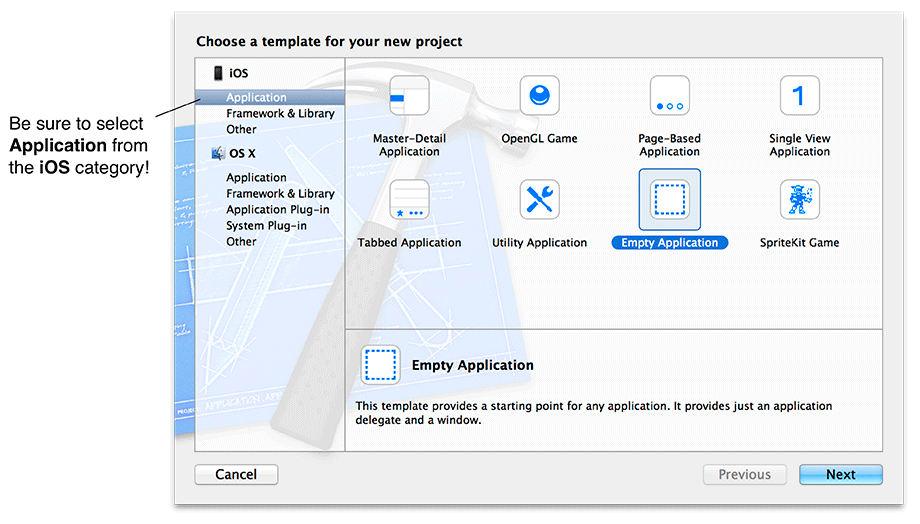Creating a new iOS application