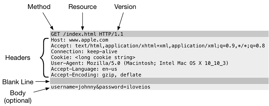 Screenshot shows the HTTP request format.