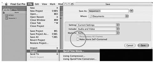 Figure 66-2 To make a Reference Movie in Final Cut Pro, un-check the “Self-Contained” option.