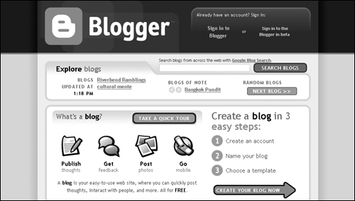 The Blogger Web site does not look like other Google sites.