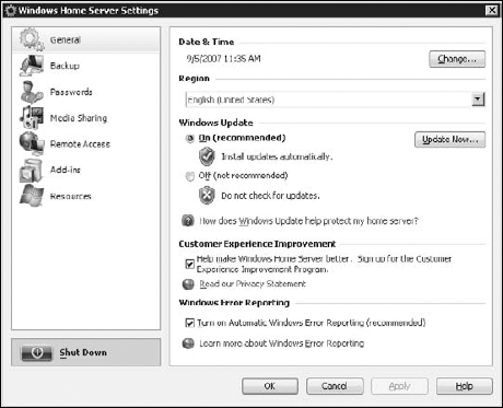 The General Settings page is used to configure server settings.