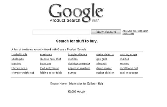 The opening screen of Google Product Search.