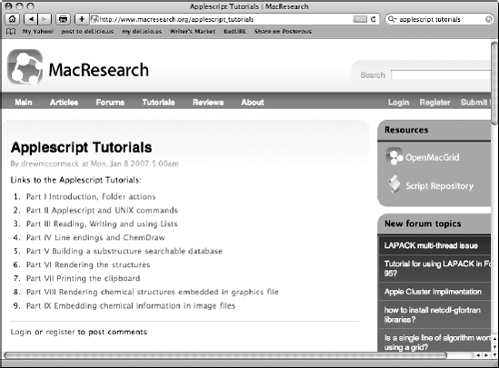 AppleScript tutorials at MacResearch.org