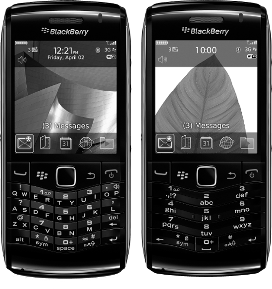Main features on a Black Berry Pearl 9100.