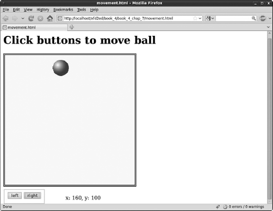Click the buttons and the ball moves