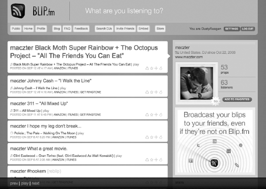 Blip.fm shares your favorite music with your friends.