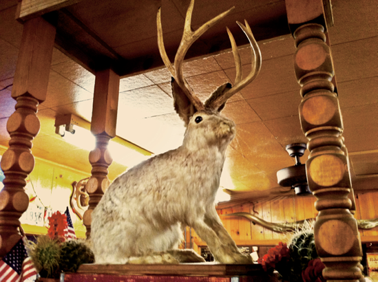 I snapped this shot of the mythical Jackalope at a BBQ place in Lockhart, Texas.