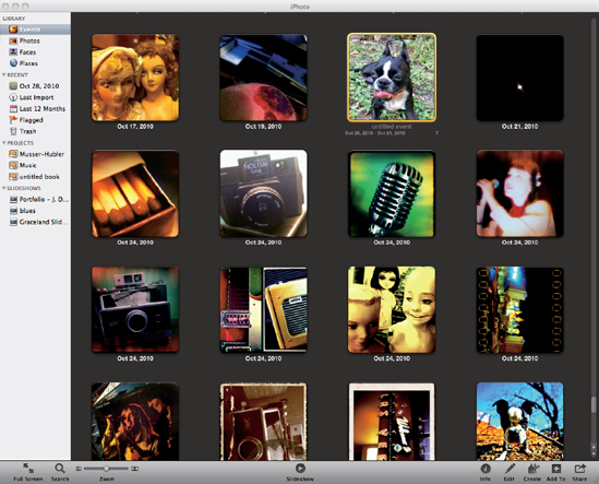 iPhoto automatically sorts your images into folders by date.