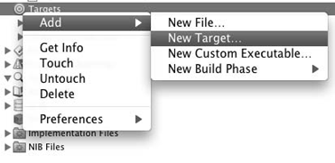 Selecting Add New Target from the context menu.