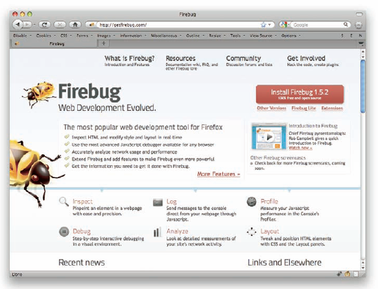 The Firebug home page.
