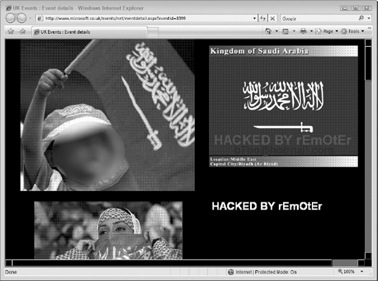 The defaced Microsoft UK Events Page, June 2006 (retrieved from www.zone-h.org)