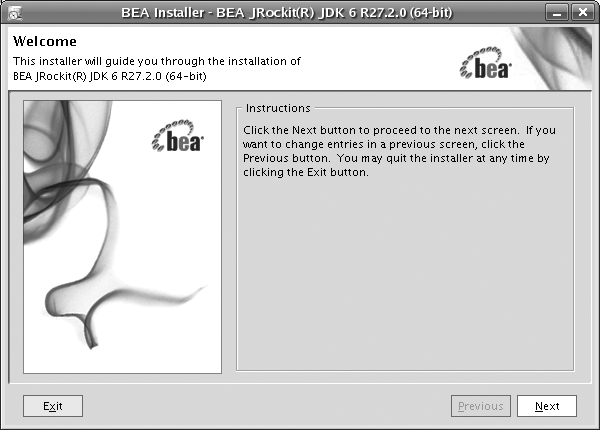 The BEA JRockit graphical installer on Fedora Linux