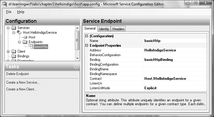 Configuring a service endpoint using the Service Configuration Editor