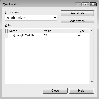The QuickWatch recalculation feature lets you test out various adjustments to a variable without rewriting your code.