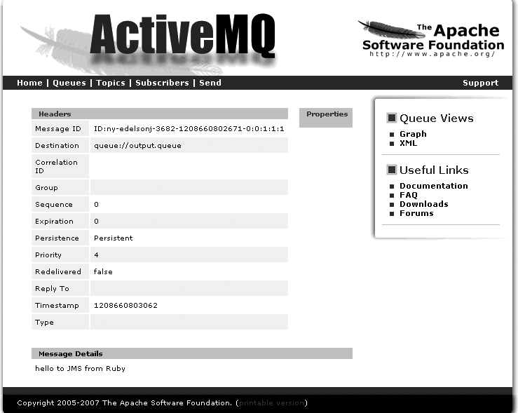 JRuby message in the ActiveMQ web client