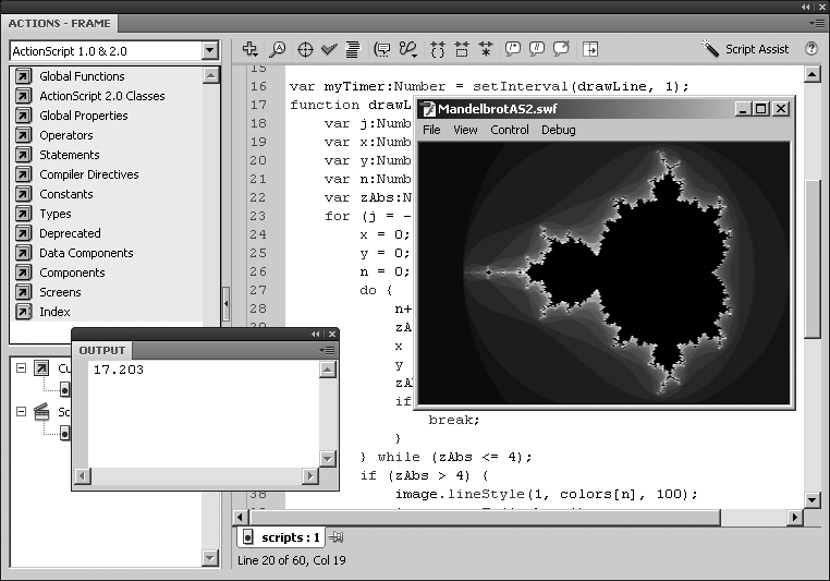 An ActionScript 2.0 rendering of the Mandelbrot set