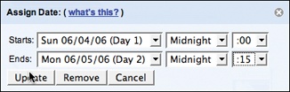 Yahoo! Trip Planner provides an overlay editor for adjusting itinerary times