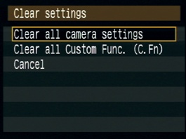From the Clear settings menu, you can reset the camera to the factory defaults, which will make it easier to follow along with the instructions in this book.