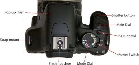 On the top of the camera you'll find several essential shooting controls.