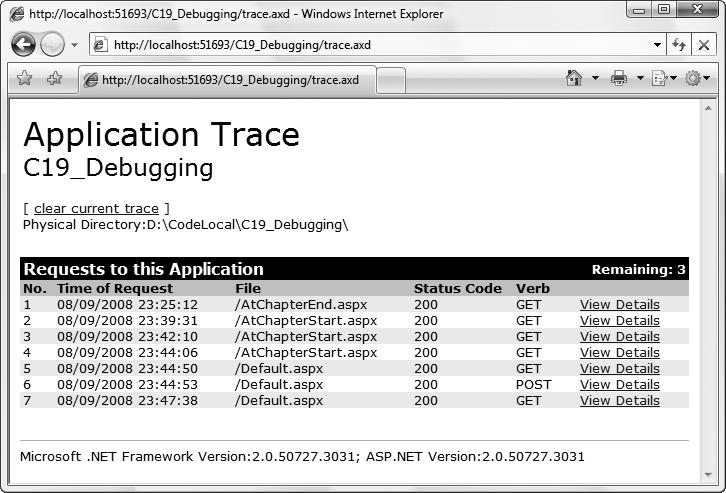 The ASP.NET trace viewer