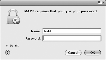 Logging in to MAMP