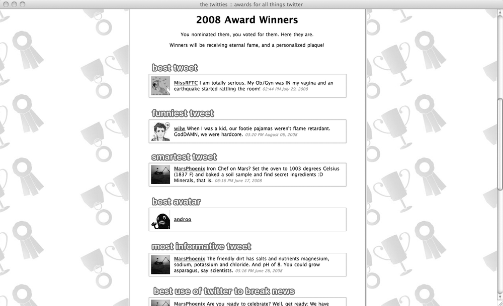 The 2008 Twitties recognized the best tweets of the year
