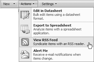 Every list and library provides an RSS feed