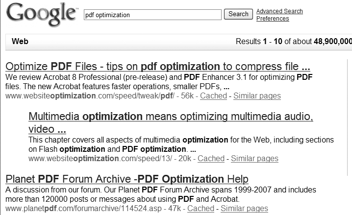 Google reinstating the PDF optimization article