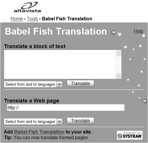 Babel Fish, a free language-translator tool