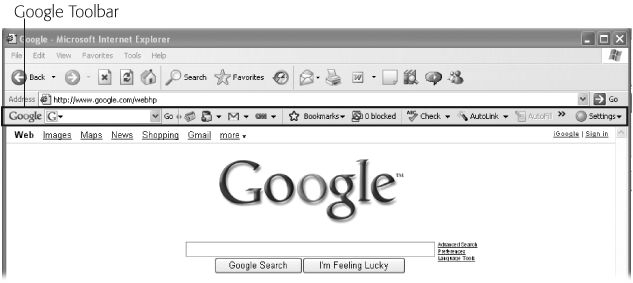 Your Web browser tucks the Google Toolbar right below the address bar.