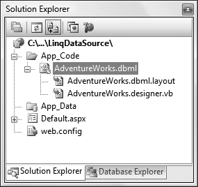 After you add a LINQ to SQL Classes file, three new files will appear in an App_Code fold.