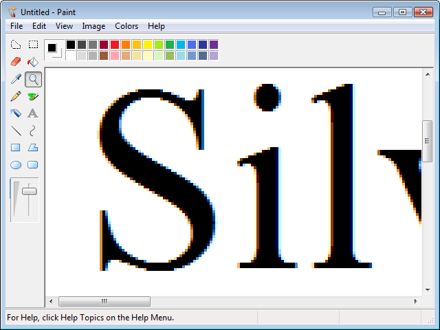 Increased in size, text in a pixel-based tool displays “stair step” edges