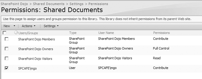Document library permissions