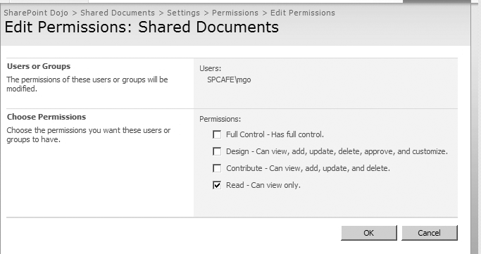 Editing document library permissions