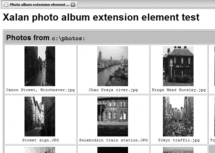 A photo album generated by an extension element