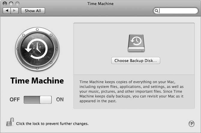 Turn on Time Machine in System Preferences → Time Machine
