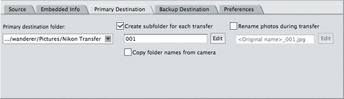 Use the Primary Destination tab to select the location you want your images copied to.