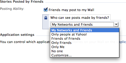 Privacy settings on Facebook for parts of a profile.