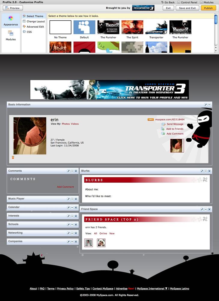Customized MySpace profile with simple customization tools.